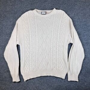 Mens Windsor Shirt Company Sweater Mens XL White Cable Knit Cotton Made in USA